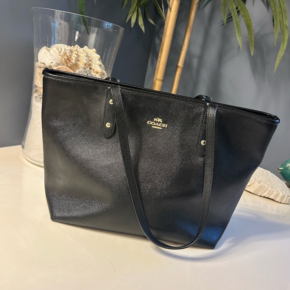 Coach Black Leather Tote Bag